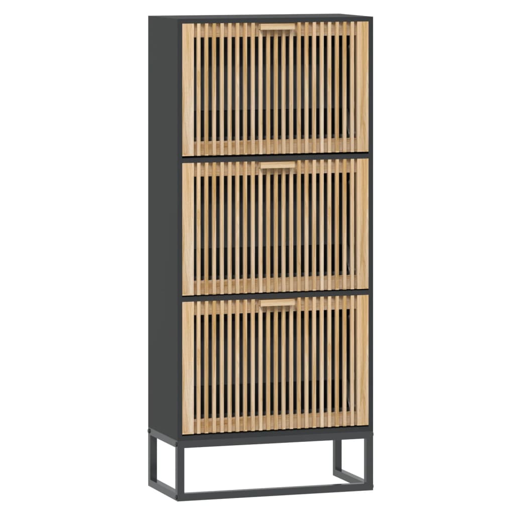 Schoenenkast 52x25x120 cm bewerkt hout zwart is nu te koop bij PeponiXL, paradijselijk wonen!