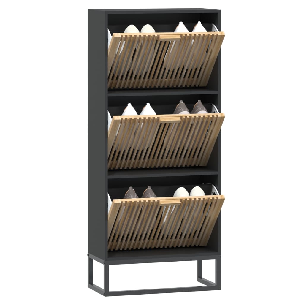 Schoenenkast 52x25x120 cm bewerkt hout zwart is nu te koop bij PeponiXL, paradijselijk wonen!