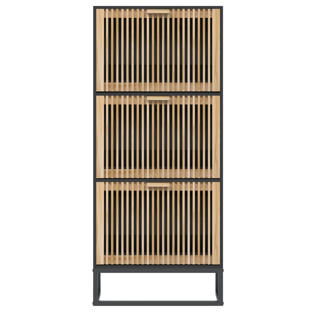 Schoenenkast 52x25x120 cm bewerkt hout zwart is nu te koop bij PeponiXL, paradijselijk wonen!