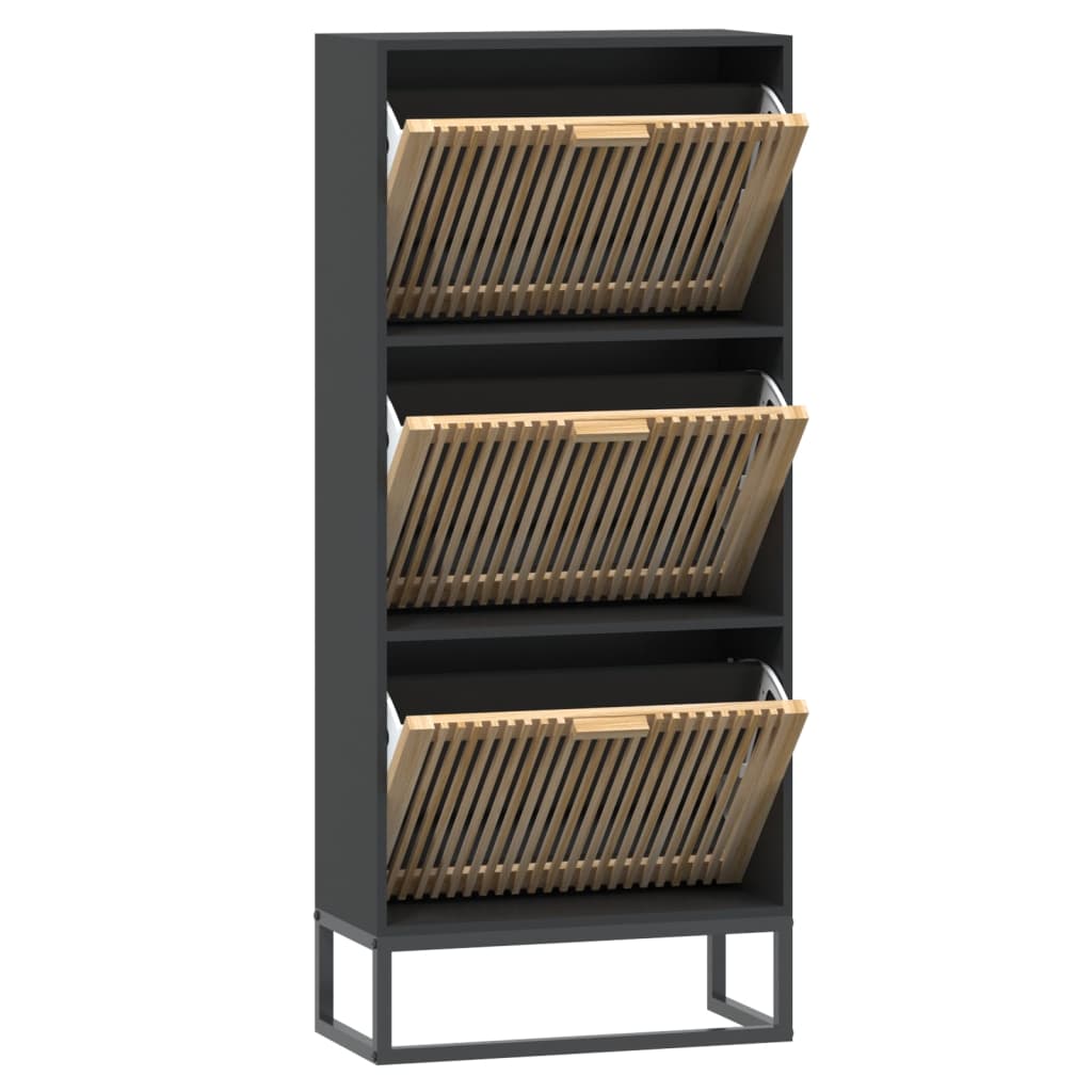 Schoenenkast 52x25x120 cm bewerkt hout zwart is nu te koop bij PeponiXL, paradijselijk wonen!