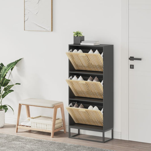Schoenenkast 52x25x120 cm bewerkt hout zwart is nu te koop bij PeponiXL, paradijselijk wonen!