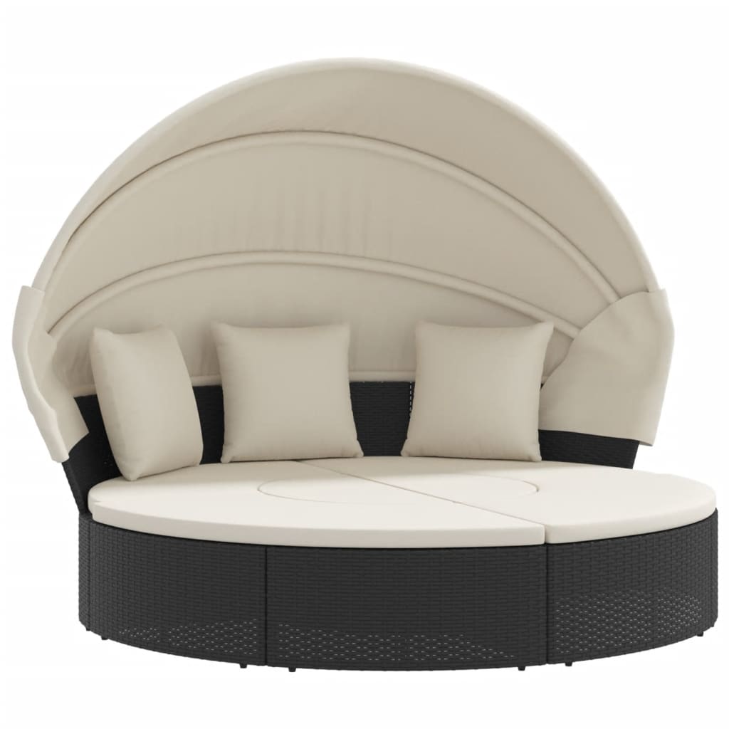Loungebed met luifel en kussens poly rattan zwart is nu te koop bij PeponiXL, paradijselijk wonen!