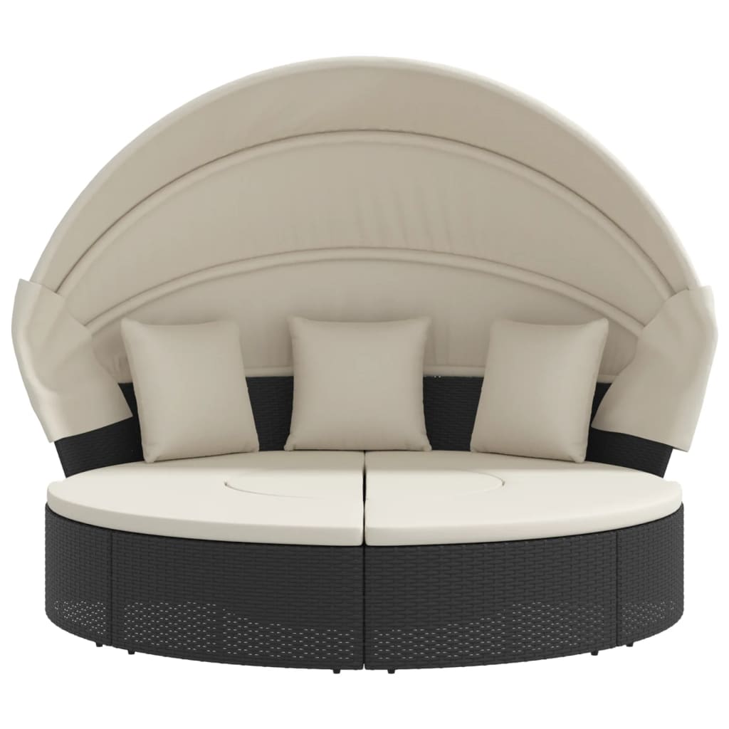 Loungebed met luifel en kussens poly rattan zwart is nu te koop bij PeponiXL, paradijselijk wonen!