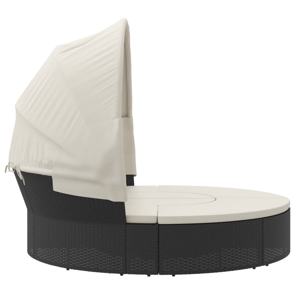 Loungebed met luifel en kussens poly rattan zwart is nu te koop bij PeponiXL, paradijselijk wonen!