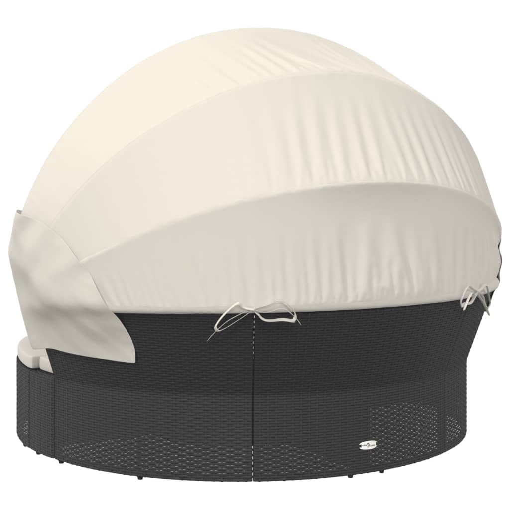 Loungebed met luifel en kussens poly rattan zwart is nu te koop bij PeponiXL, paradijselijk wonen!