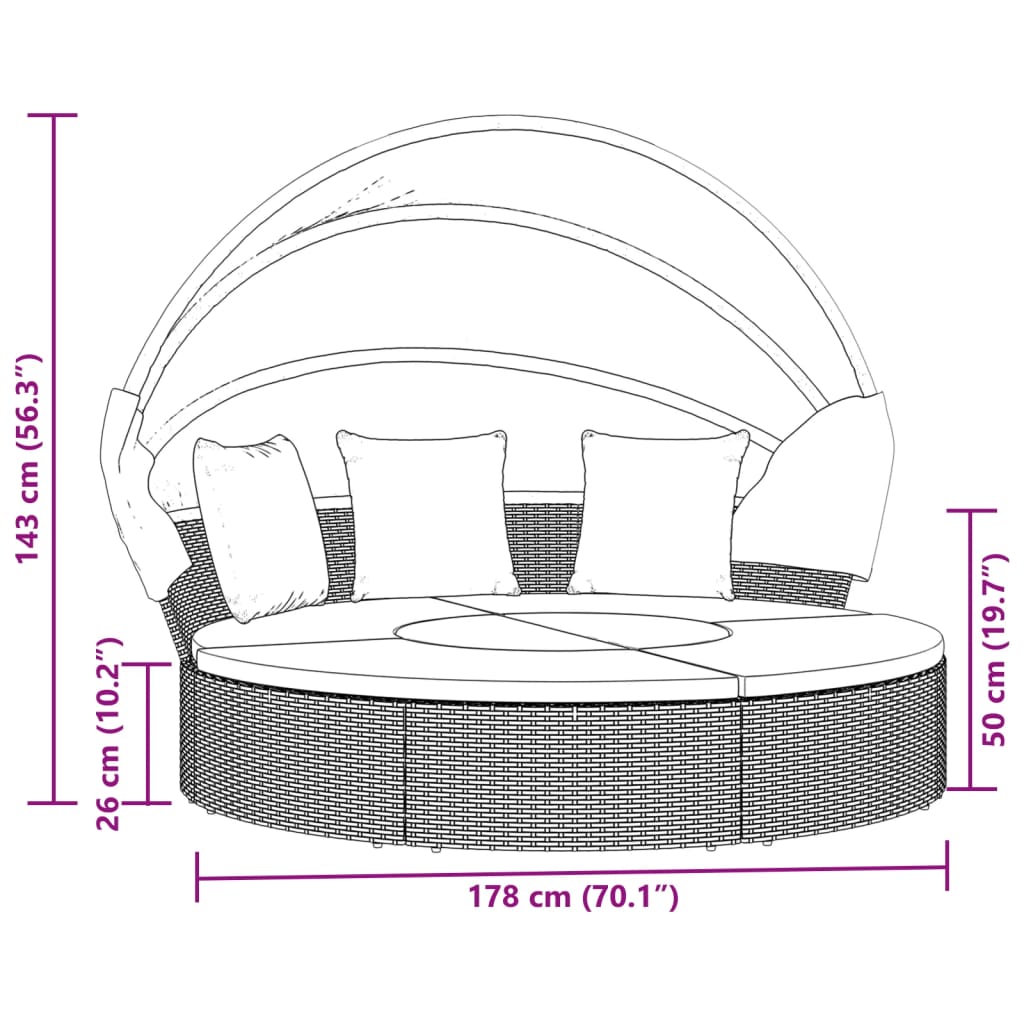Loungebed met luifel en kussens poly rattan zwart is nu te koop bij PeponiXL, paradijselijk wonen!