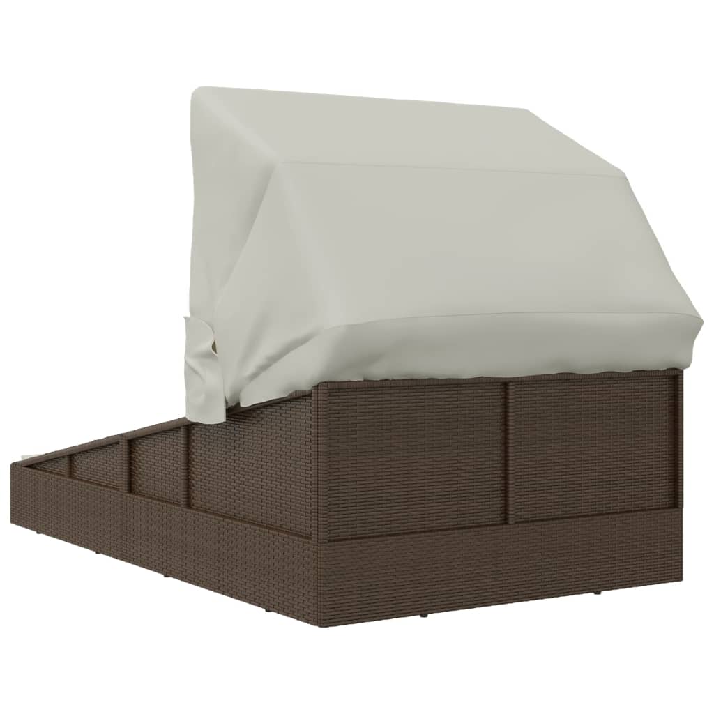 Ligbed met inklapbaar dak 200x114x128 cm poly rattan bruin is nu te koop bij PeponiXL, paradijselijk wonen!