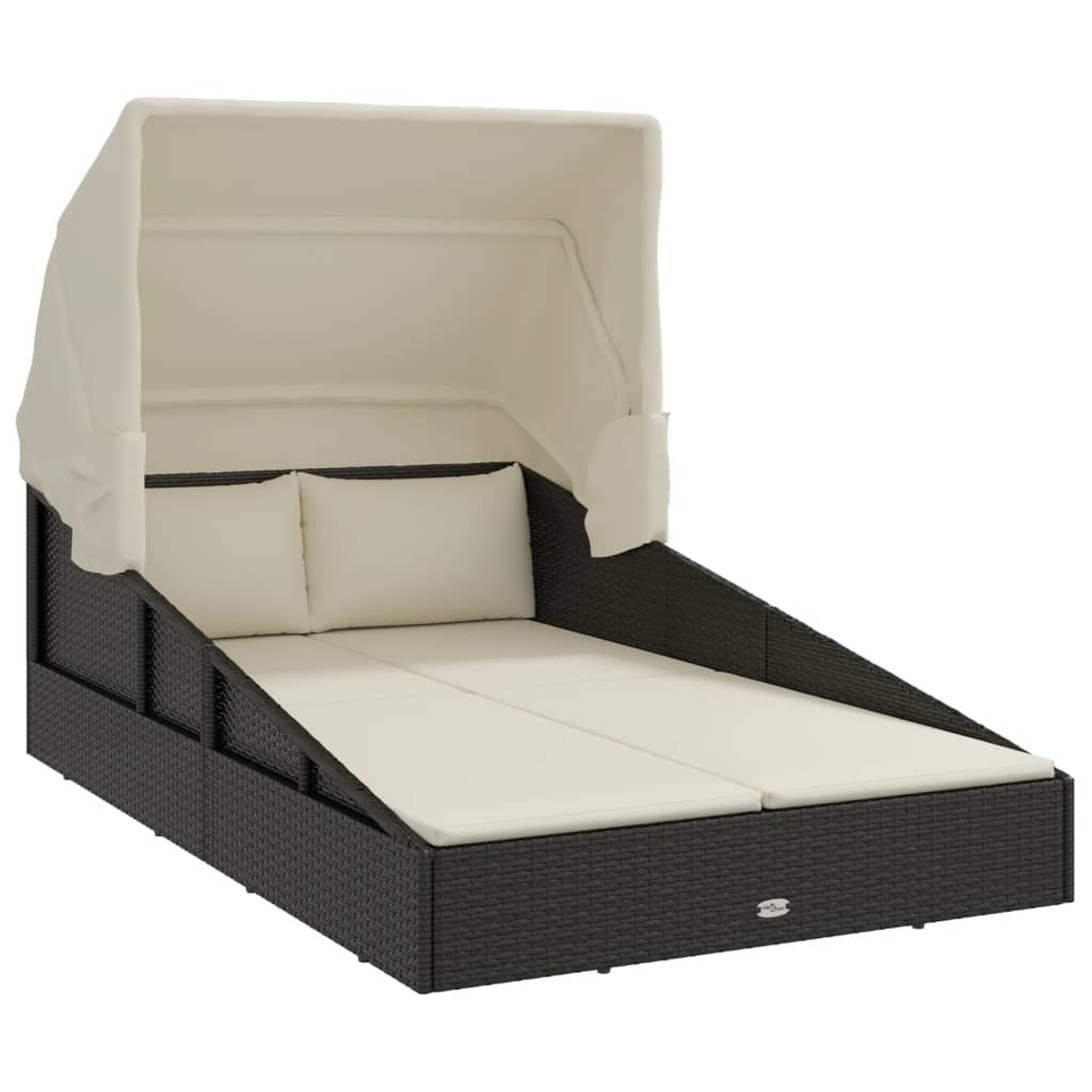 Ligbed met inklapbaar dak 200x114x128 cm poly rattan zwart is nu te koop bij PeponiXL, paradijselijk wonen!