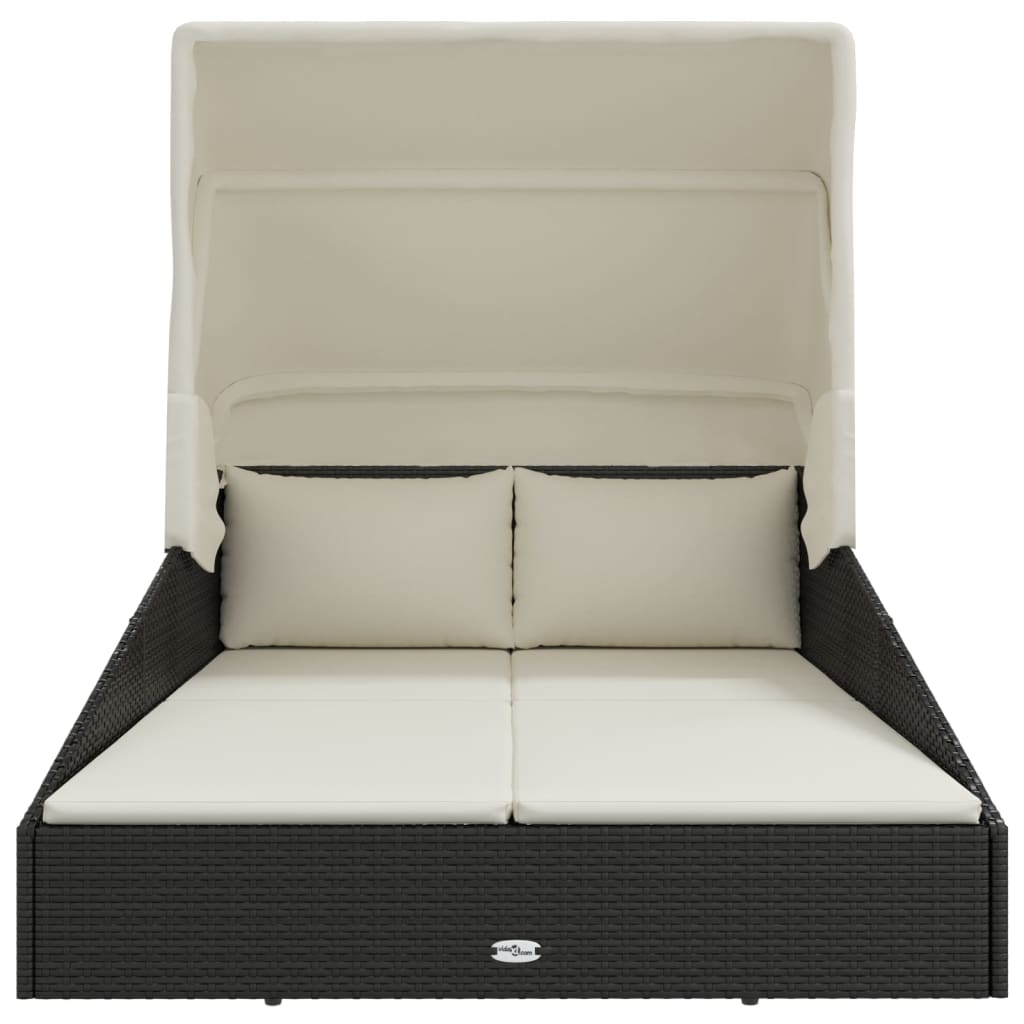 Ligbed met inklapbaar dak 200x114x128 cm poly rattan zwart is nu te koop bij PeponiXL, paradijselijk wonen!