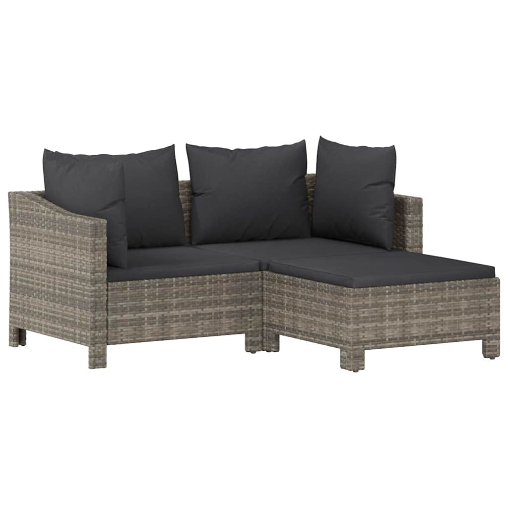 3-delige Loungeset met kussens poly rattan grijs is nu te koop bij PeponiXL, paradijselijk wonen!