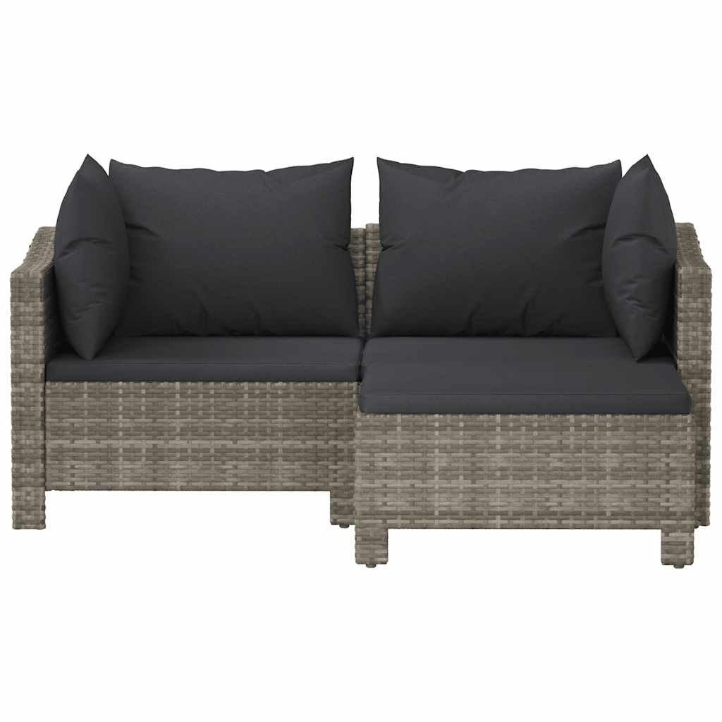 3-delige Loungeset met kussens poly rattan grijs is nu te koop bij PeponiXL, paradijselijk wonen!