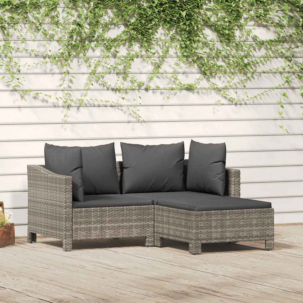 3-delige Loungeset met kussens poly rattan grijs is nu te koop bij PeponiXL, paradijselijk wonen!
