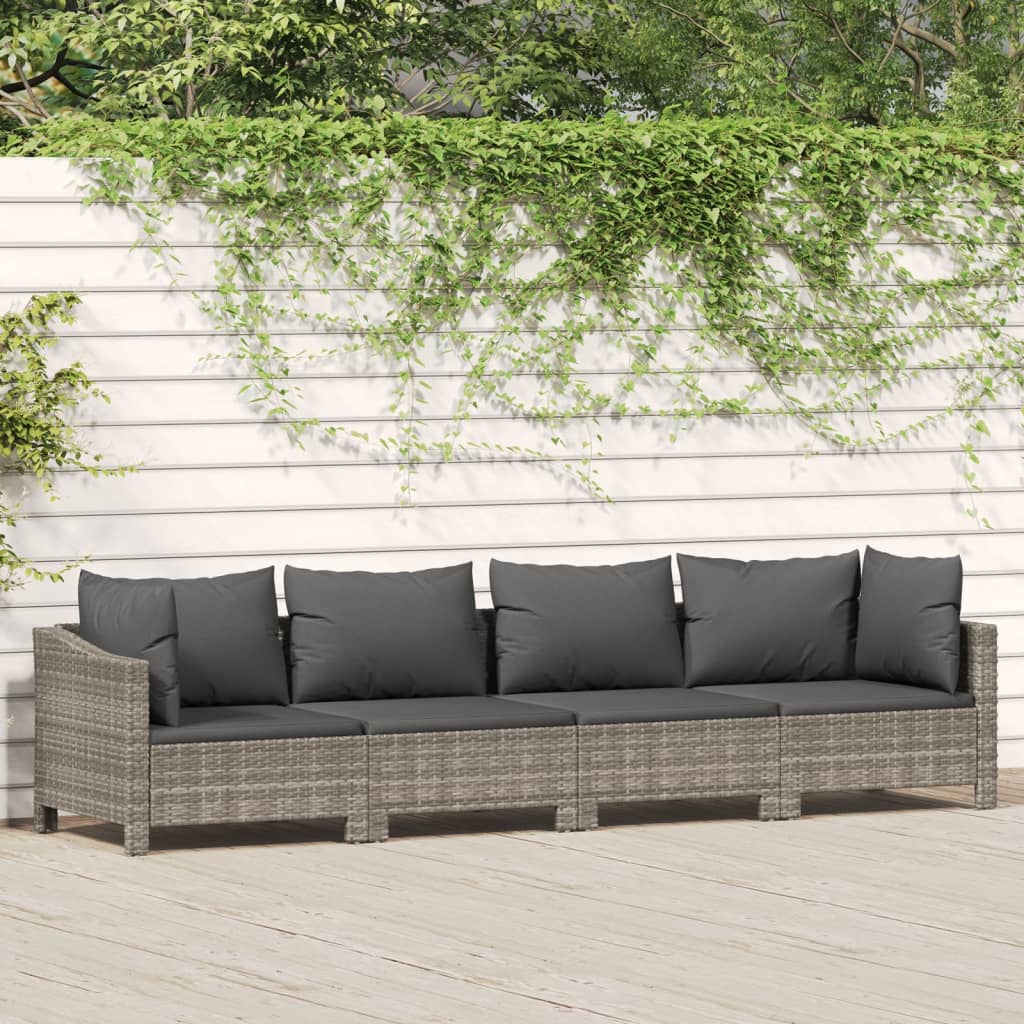 4-delige tuinloungeset met kussens grijs poly rattan is nu te koop bij PeponiXL, paradijselijk wonen!