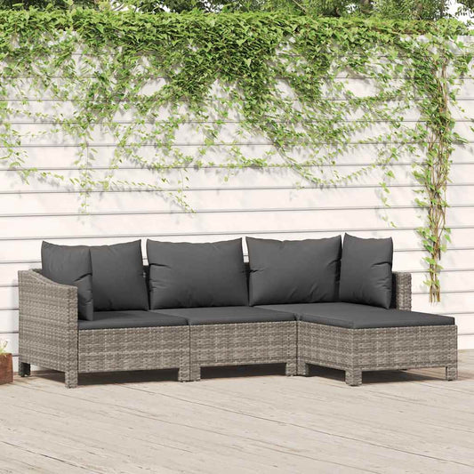 4-delige Loungeset met kussens poly rattan grijs is nu te koop bij PeponiXL, paradijselijk wonen!