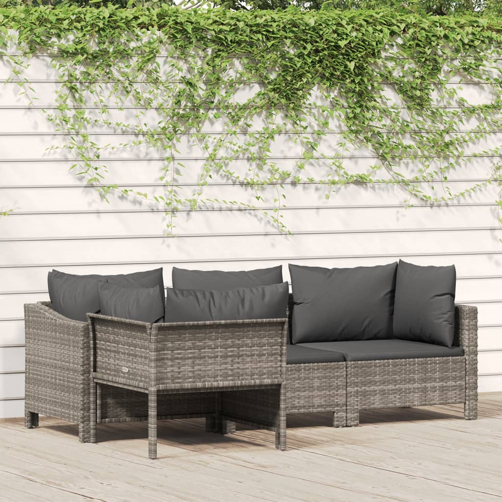 4-delige tuinloungeset met kussens grijs poly rattan is nu te koop bij PeponiXL, paradijselijk wonen!