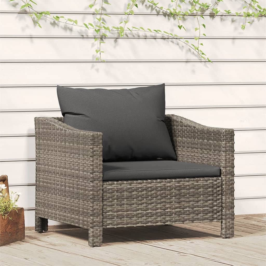 Tuinfauteuil met kussen grijs poly rattan is nu te koop bij PeponiXL, paradijselijk wonen!