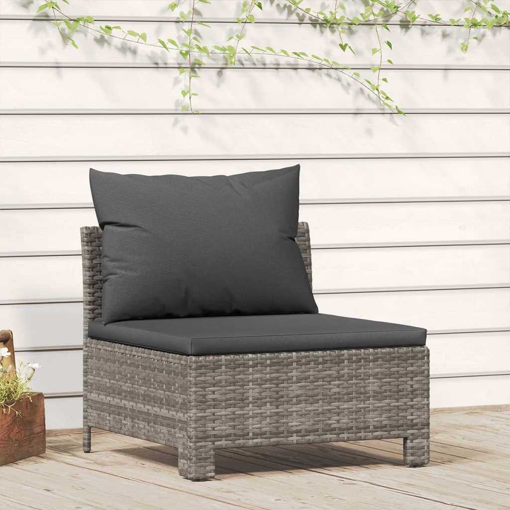 Tuinbank midden met kussen grijs poly rattan is nu te koop bij PeponiXL, paradijselijk wonen!