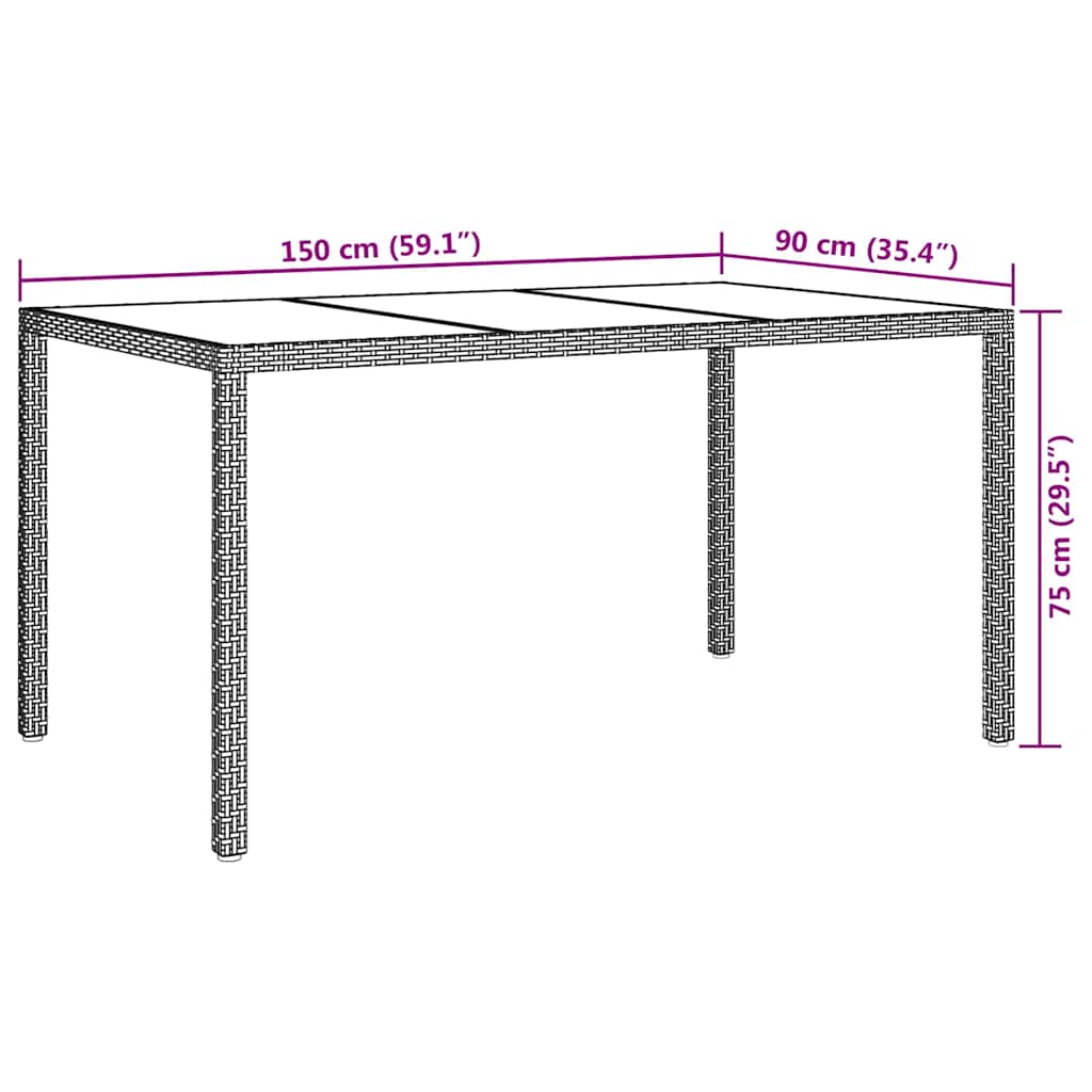 Tuinstafel Zwart 150 x 90 x 75 cm poly rattan is nu te koop bij PeponiXL, paradijselijk wonen!