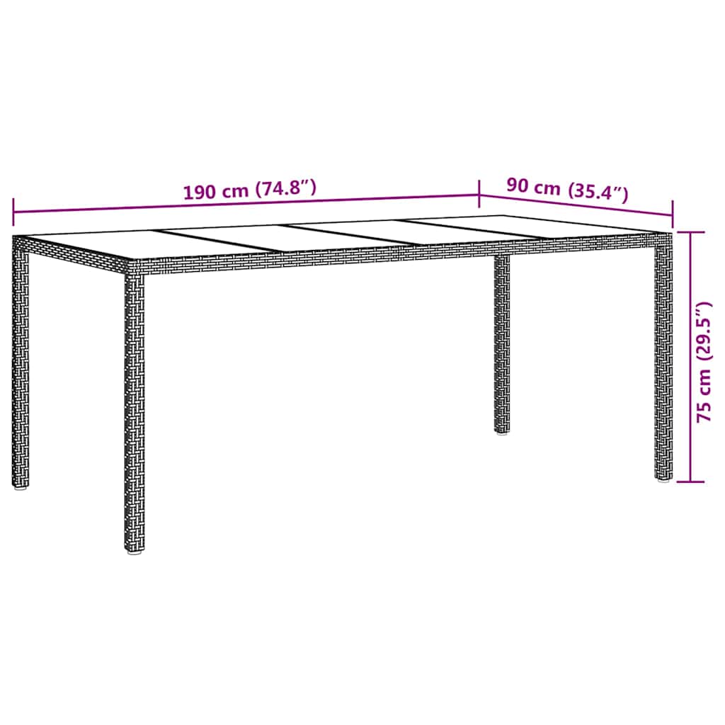 Tuinstafel Grijs 190 x 90 x 75 cm poly rattan is nu te koop bij PeponiXL, paradijselijk wonen!