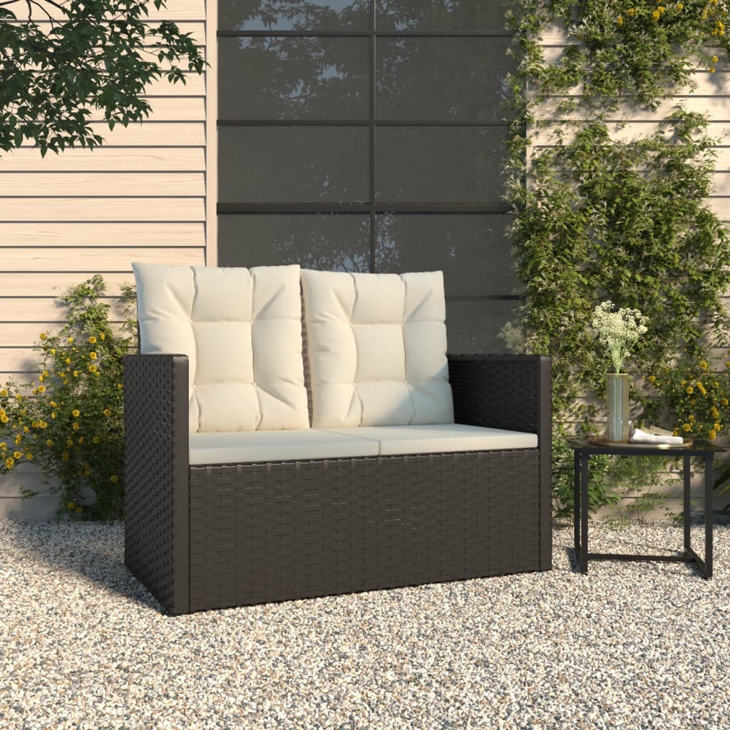 Tuinbank met kussens 105 cm poly rattan zwart is nu te koop bij PeponiXL, paradijselijk wonen!
