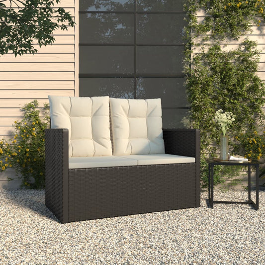 Tuinbank met kussens 105 cm poly rattan zwart is nu te koop bij PeponiXL, paradijselijk wonen!
