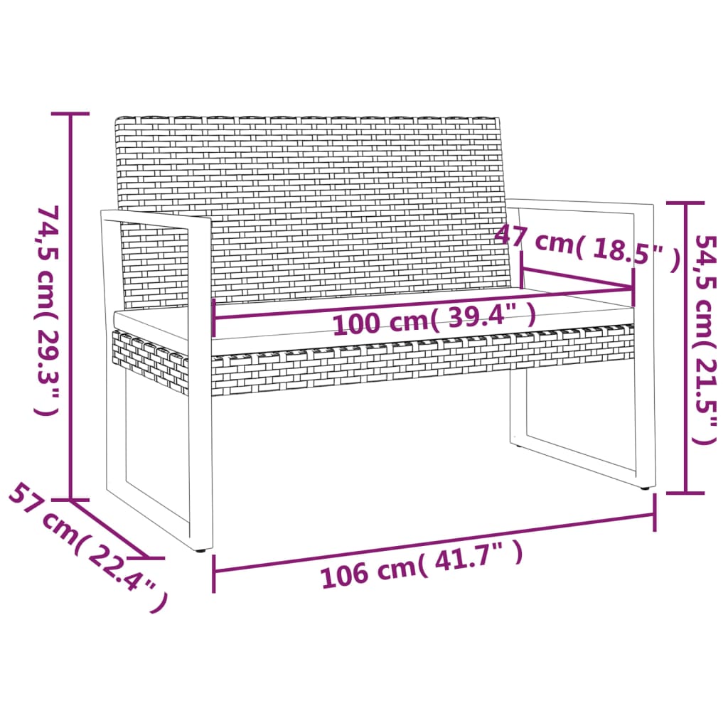 Tuinbank met kussens 106 cm poly rattan zwart is nu te koop bij PeponiXL, paradijselijk wonen!