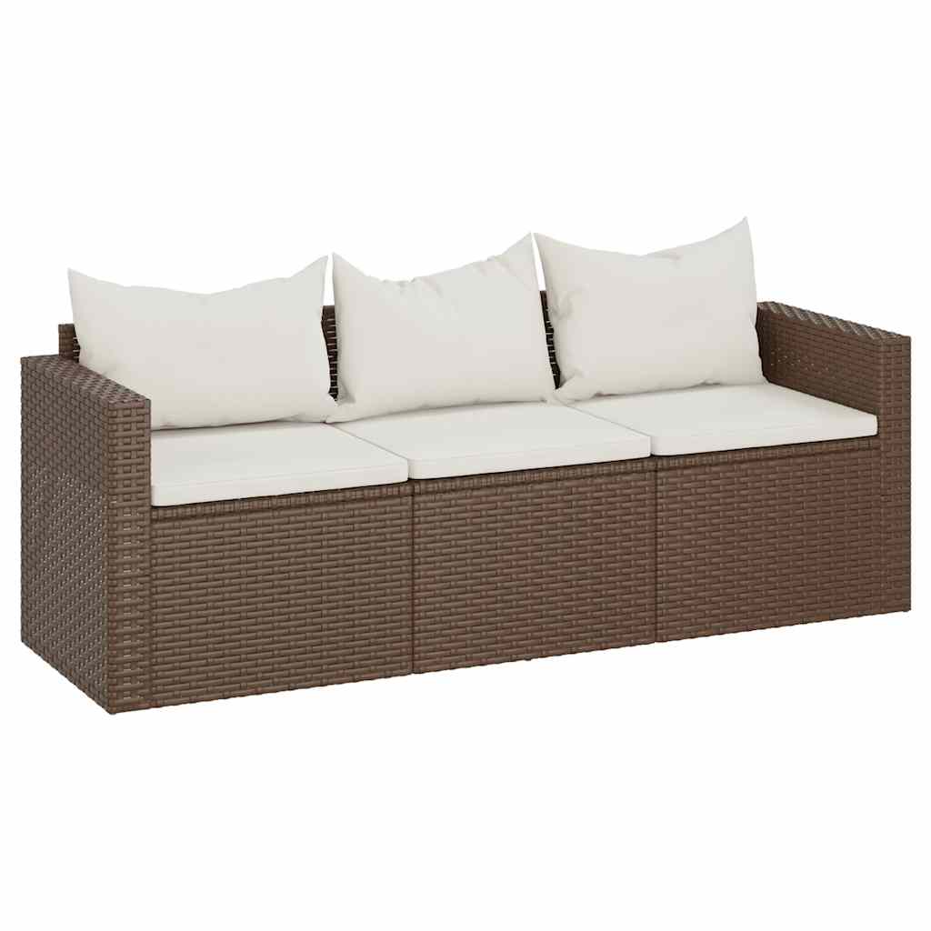 Tuinbank 3-zits met kussens poly rattan bruin is nu te koop bij PeponiXL, paradijselijk wonen!