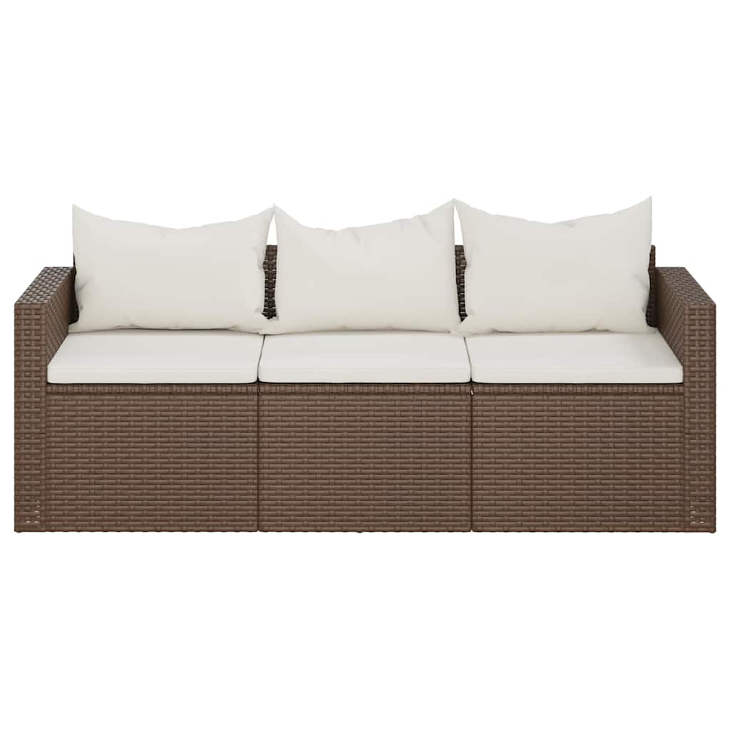Tuinbank 3-zits met kussens poly rattan bruin is nu te koop bij PeponiXL, paradijselijk wonen!