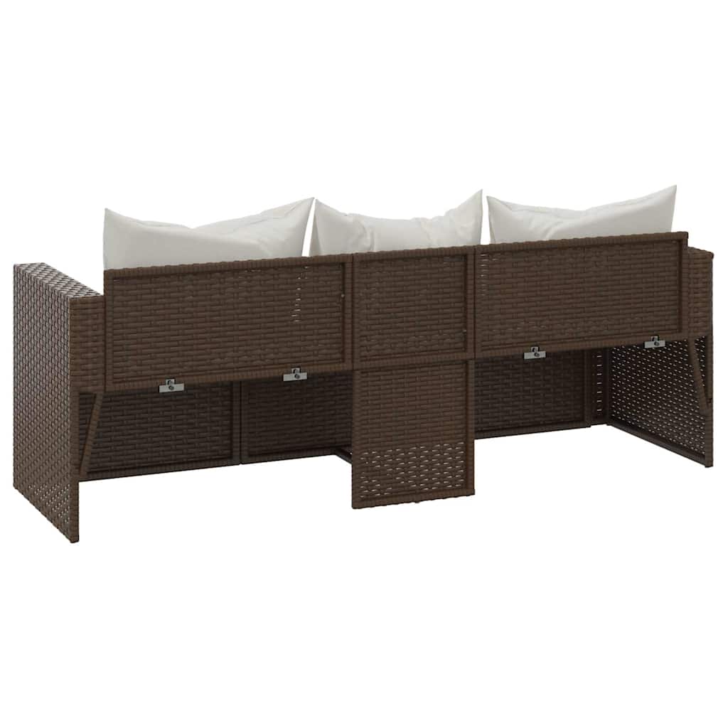 Tuinbank 3-zits met kussens poly rattan bruin is nu te koop bij PeponiXL, paradijselijk wonen!