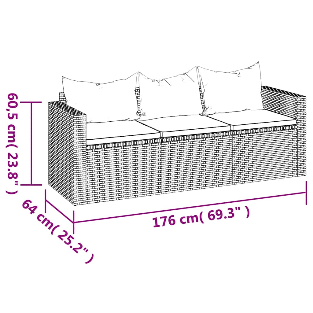 Tuinbank 3-zits met kussens poly rattan bruin is nu te koop bij PeponiXL, paradijselijk wonen!