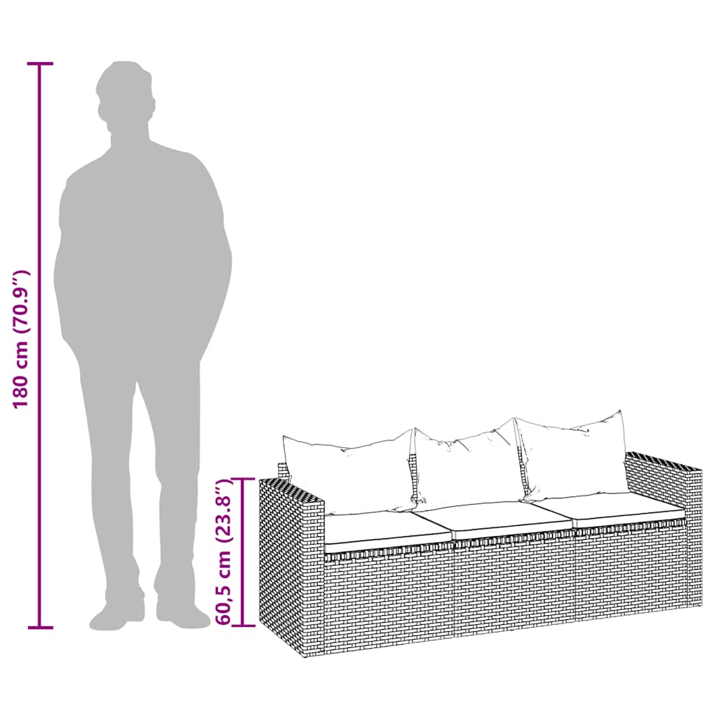 Tuinbank 3-zits met kussens poly rattan bruin is nu te koop bij PeponiXL, paradijselijk wonen!