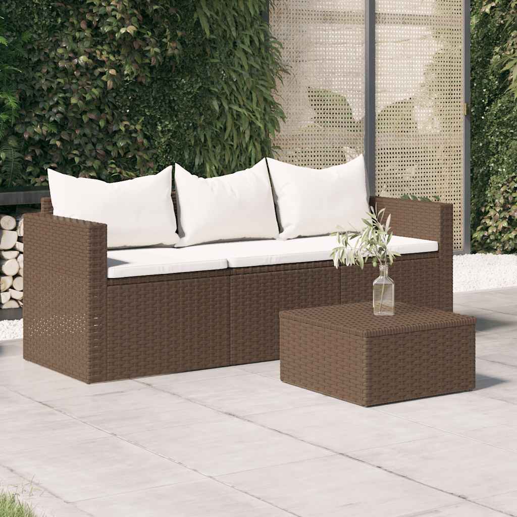 Tuinbank 3-zits met kussens poly rattan bruin is nu te koop bij PeponiXL, paradijselijk wonen!