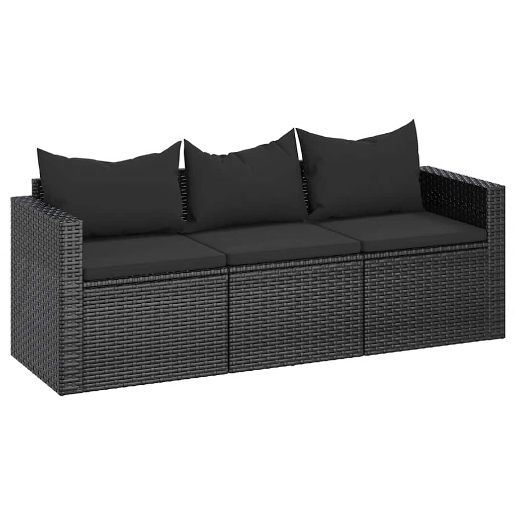 Tuinbank 3-zits met kussens poly rattan zwart is nu te koop bij PeponiXL, paradijselijk wonen!