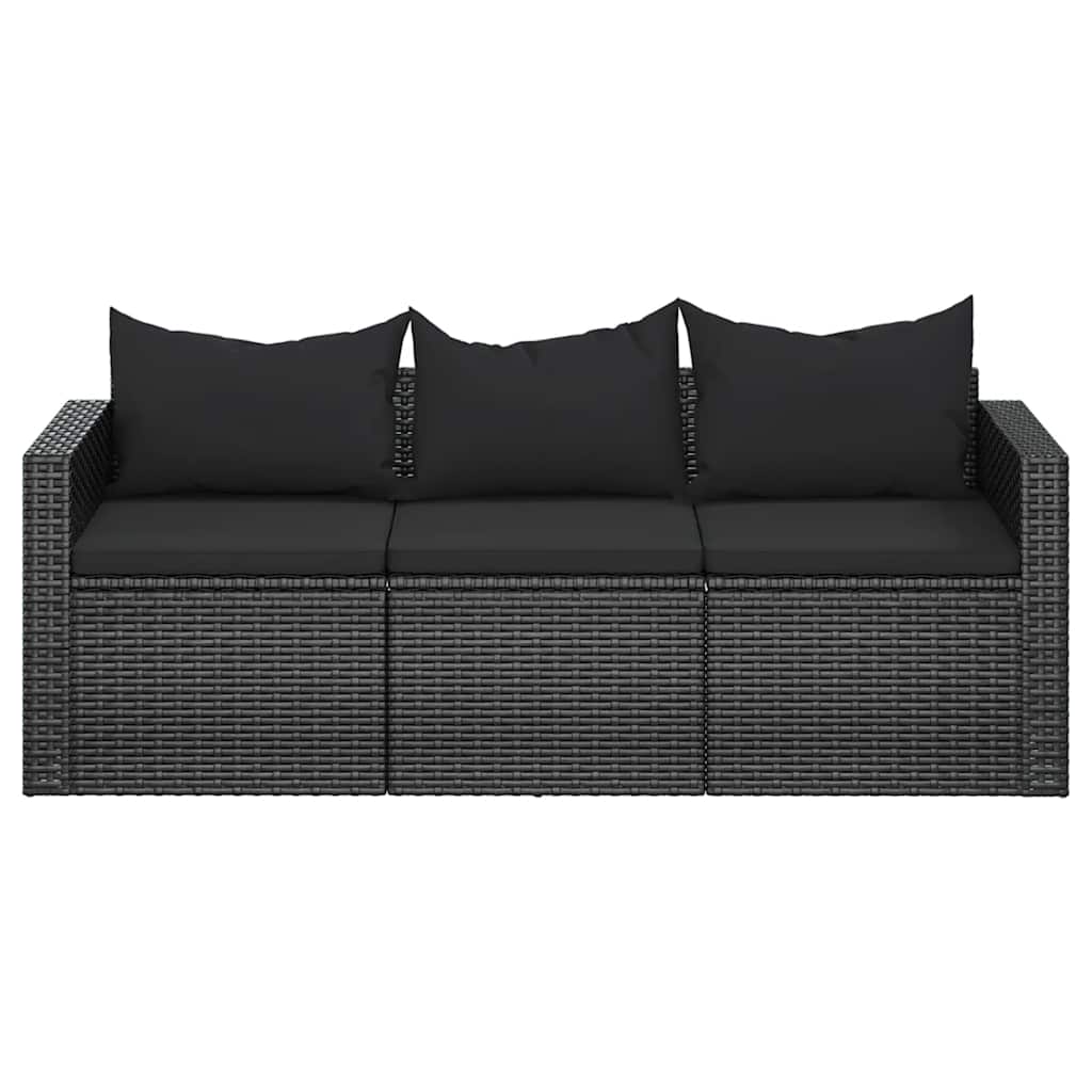 Tuinbank 3-zits met kussens poly rattan zwart is nu te koop bij PeponiXL, paradijselijk wonen!