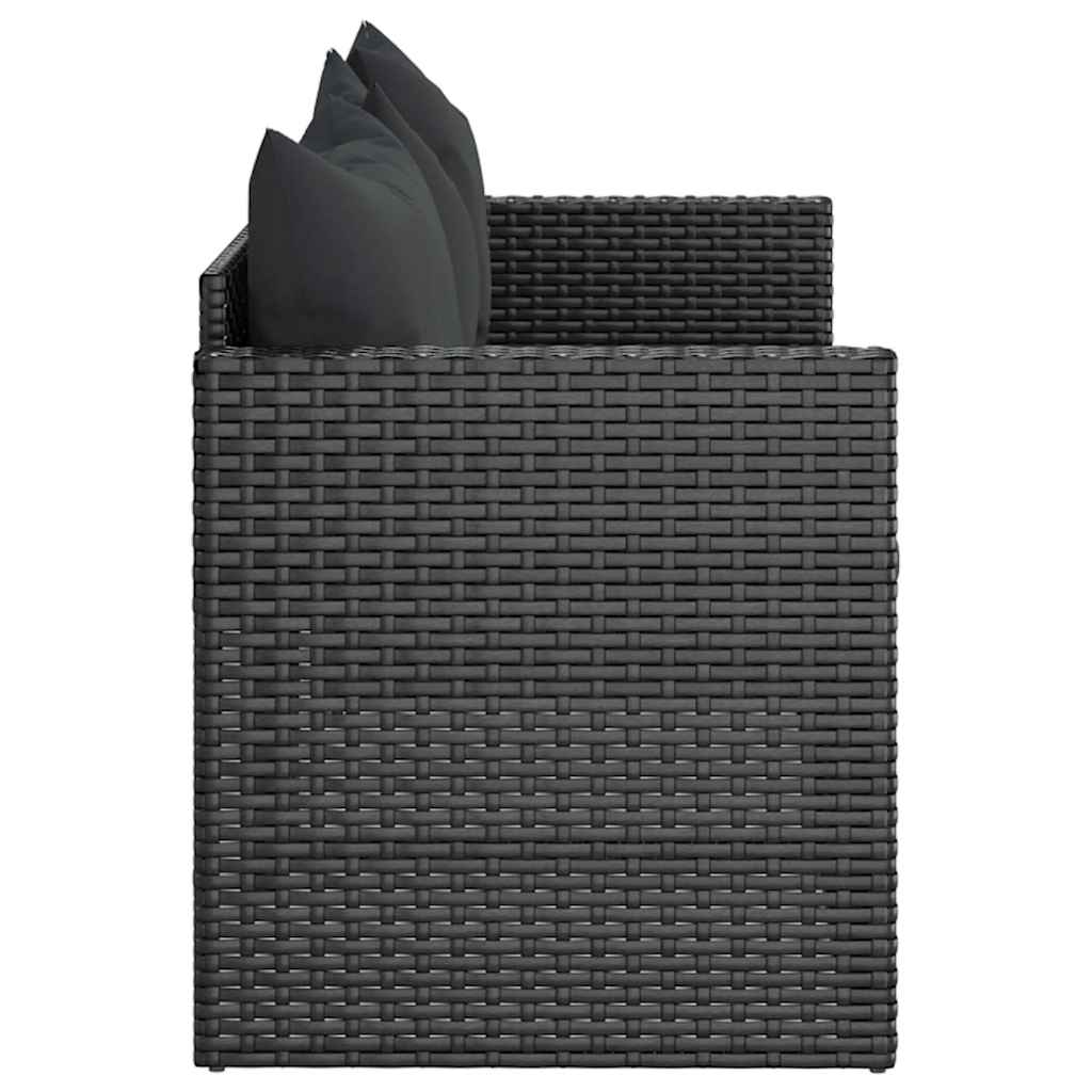 Tuinbank 3-zits met kussens poly rattan zwart is nu te koop bij PeponiXL, paradijselijk wonen!