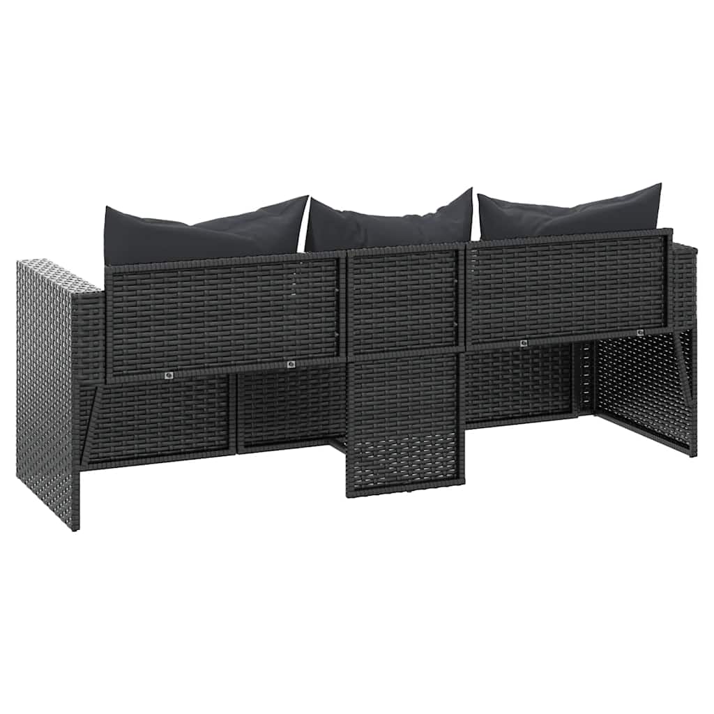 Tuinbank 3-zits met kussens poly rattan zwart is nu te koop bij PeponiXL, paradijselijk wonen!