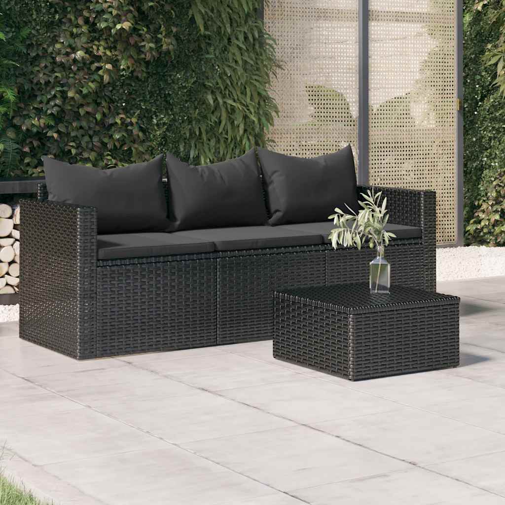 Tuinbank 3-zits met kussens poly rattan zwart is nu te koop bij PeponiXL, paradijselijk wonen!