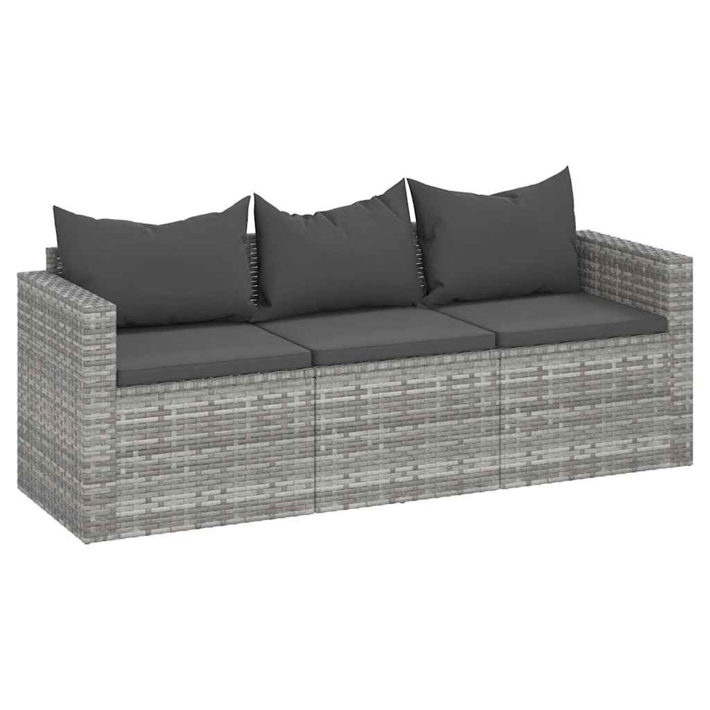 Tuinbank 3-zits met kussens poly rattan grijs is nu te koop bij PeponiXL, paradijselijk wonen!