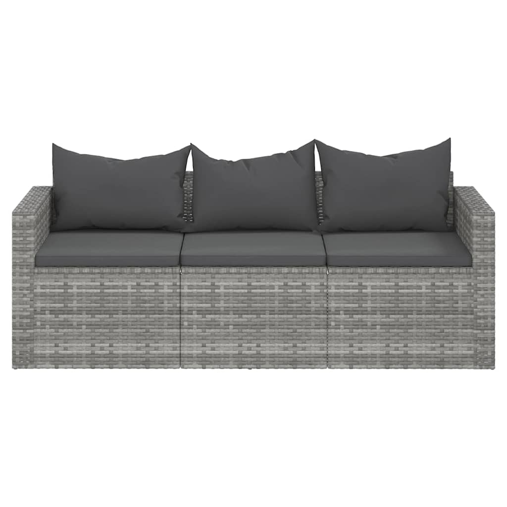 Tuinbank 3-zits met kussens poly rattan grijs is nu te koop bij PeponiXL, paradijselijk wonen!