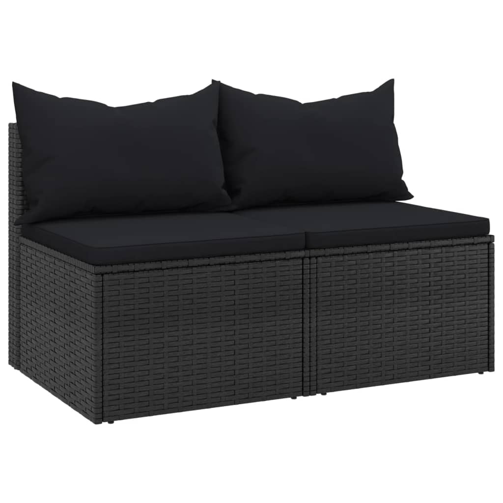 Tuinmiddenbanken met kussens 2 st poly rattan zwart is nu te koop bij PeponiXL, paradijselijk wonen!