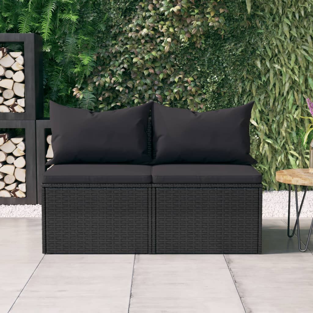 Tuinmiddenbanken met kussens 2 st poly rattan zwart is nu te koop bij PeponiXL, paradijselijk wonen!