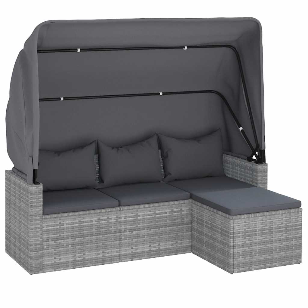 Tuinbank 3-zits met dak en voetenbank poly rattan grijs is nu te koop bij PeponiXL, paradijselijk wonen!