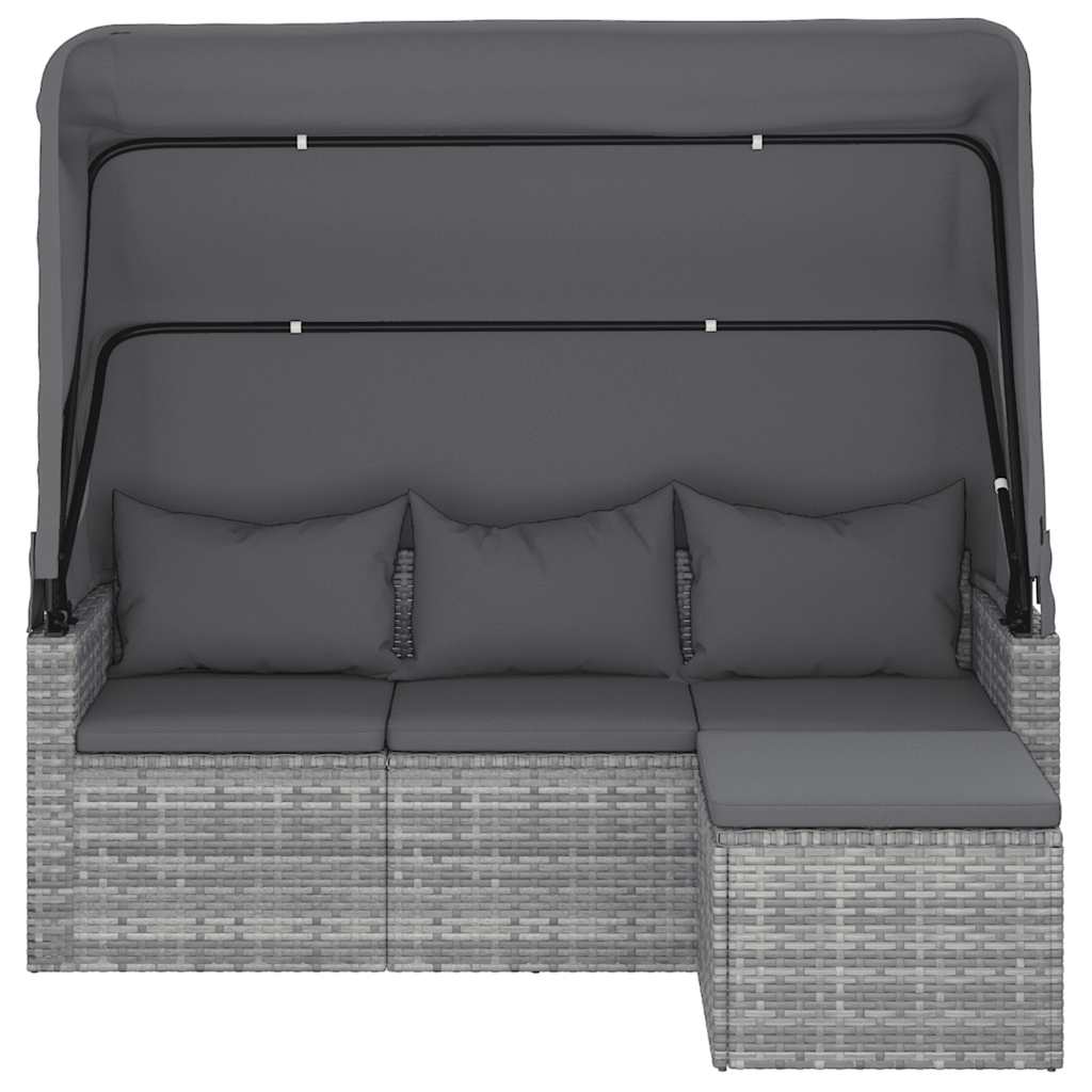 Tuinbank 3-zits met dak en voetenbank poly rattan grijs is nu te koop bij PeponiXL, paradijselijk wonen!
