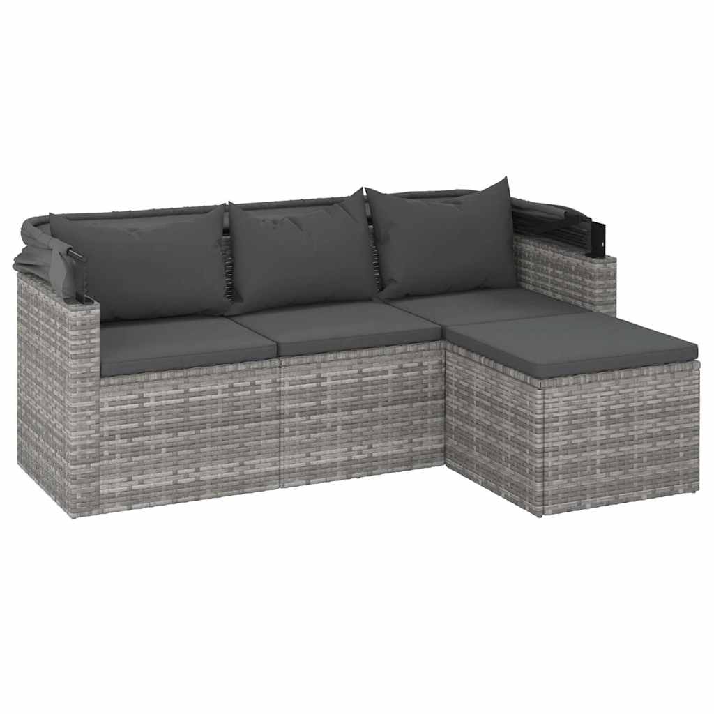 Tuinbank 3-zits met dak en voetenbank poly rattan grijs is nu te koop bij PeponiXL, paradijselijk wonen!