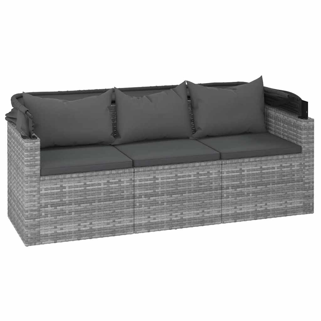 Tuinbank 3-zits met dak en voetenbank poly rattan grijs is nu te koop bij PeponiXL, paradijselijk wonen!