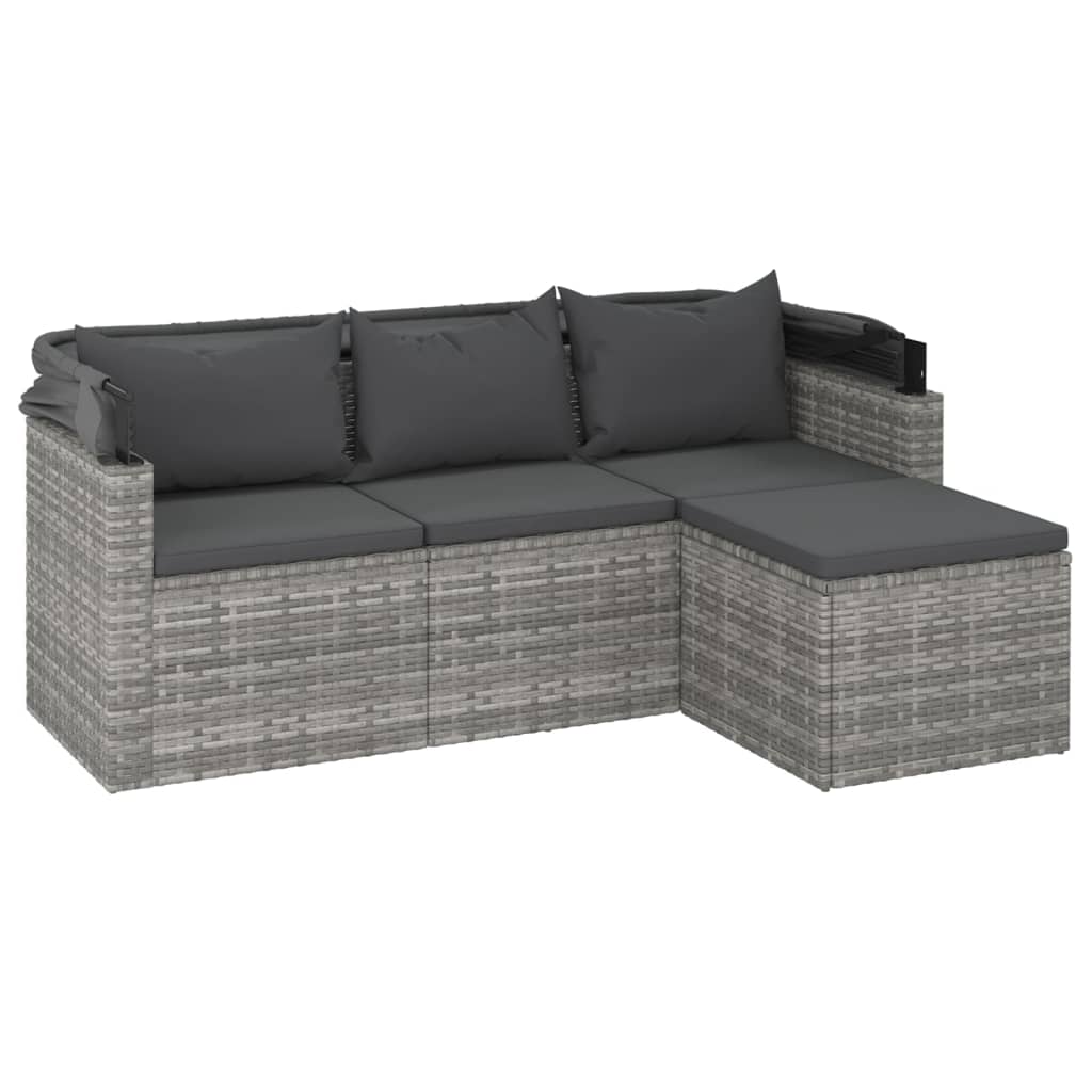 Tuinbank 3-zits met dak en voetenbank poly rattan grijs is nu te koop bij PeponiXL, paradijselijk wonen!