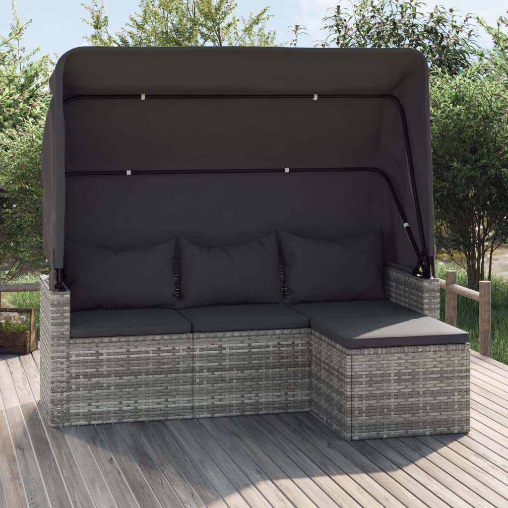 Tuinbank 3-zits met dak en voetenbank poly rattan grijs is nu te koop bij PeponiXL, paradijselijk wonen!