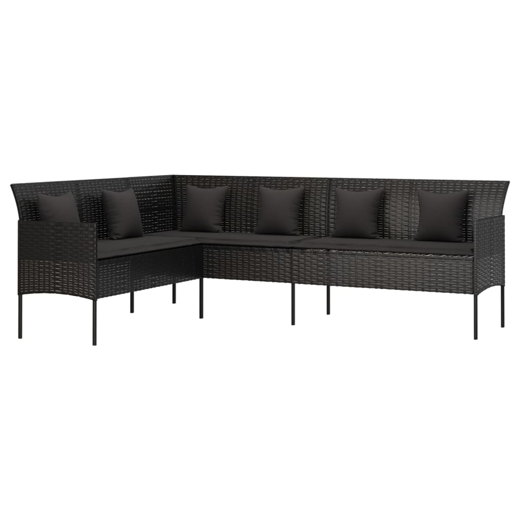 Tuinbank L-vormig met kussens poly rattan zwart is nu te koop bij PeponiXL, paradijselijk wonen!