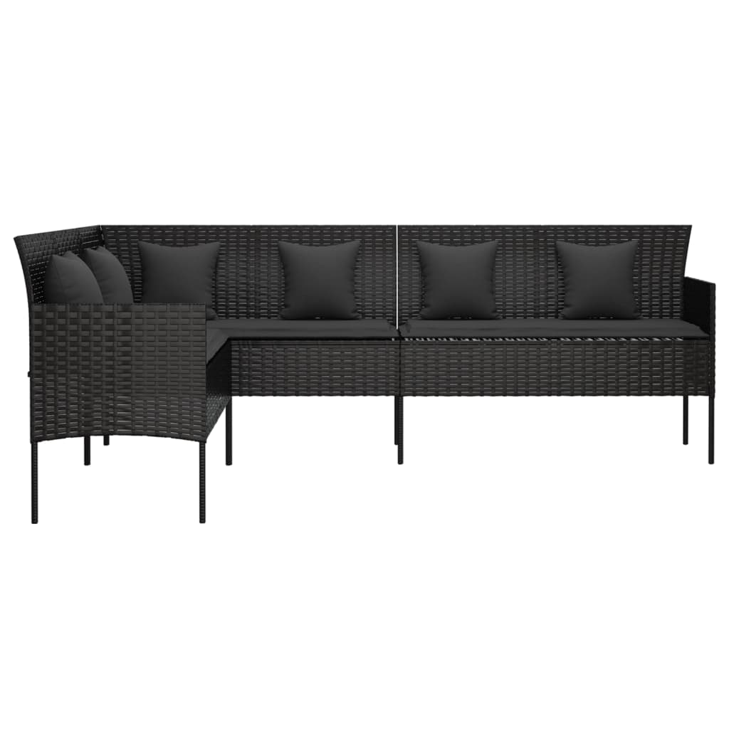 Tuinbank L-vormig met kussens poly rattan zwart is nu te koop bij PeponiXL, paradijselijk wonen!