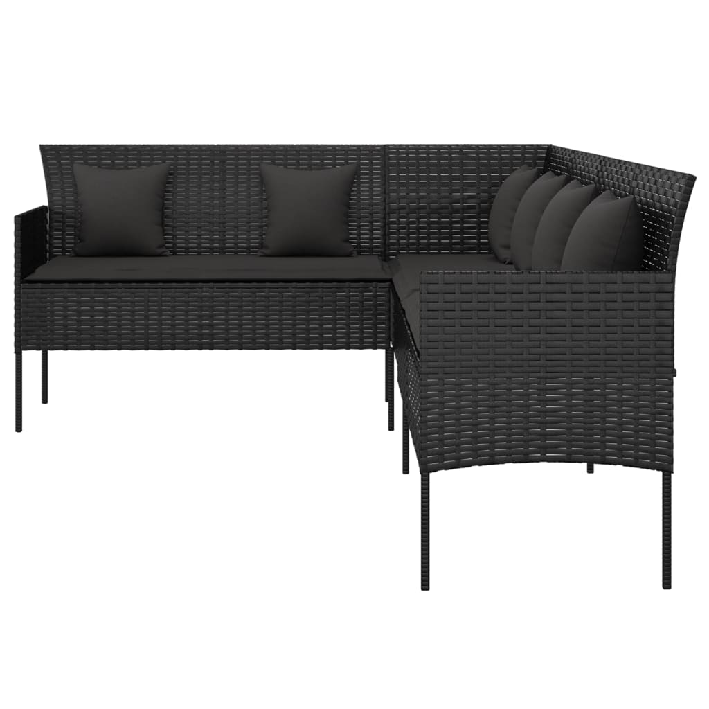 Tuinbank L-vormig met kussens poly rattan zwart is nu te koop bij PeponiXL, paradijselijk wonen!